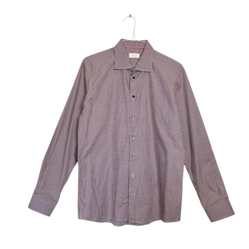 ETON Men's Slim Fit Cotton Plaid Button up Shirt in Purple/Gold - Sz 43 / 17"